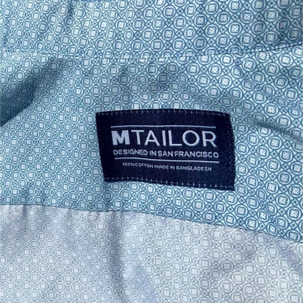 MTAILOR CUSTOM MADE CLOTHING BLUE DECO LATTICE LONG SLEEVE DRESS SHIRT LARGE - Picture 2 of 10